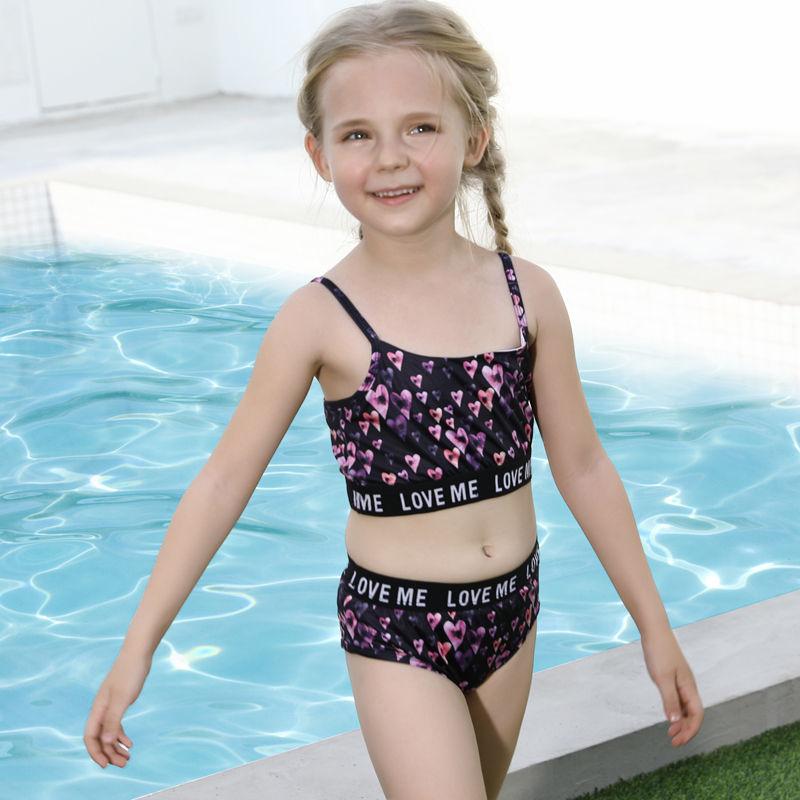 Summer Fashion Little Girl Swimsuit Sleeveless Cotton Two Piece Swimset
