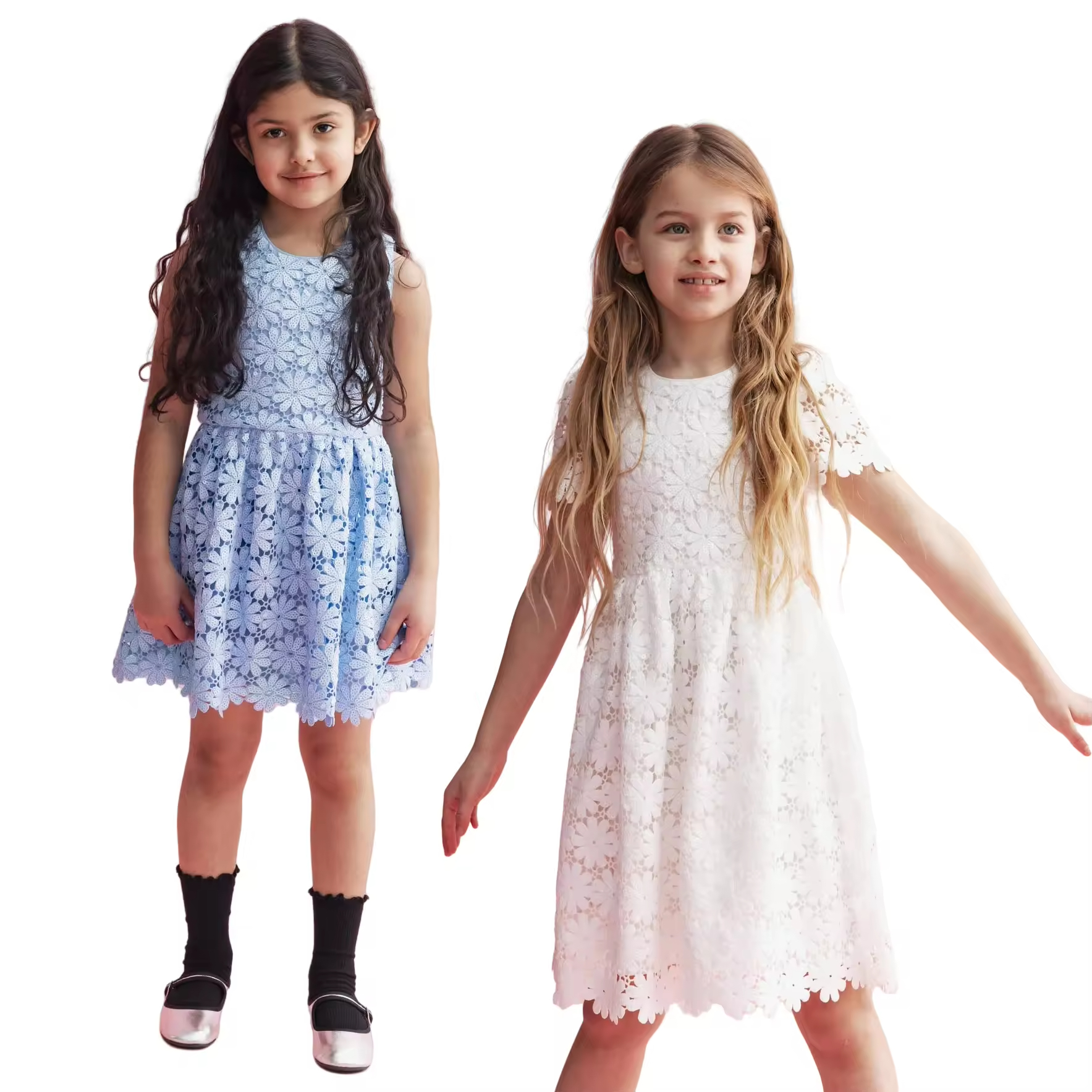 Custom Sequin Lace Embroidery Fabric Dress for Girls Aged 7 to 8 Years Old for Children's Day Celebrations