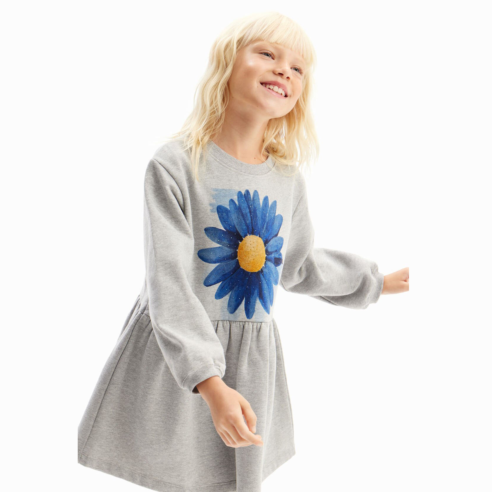 OEM ODM Guangzhou Oversized Sweatshirt Dress for Young Girls Summer Floral Placement Print Knee-Length Young Girls' Fashion
