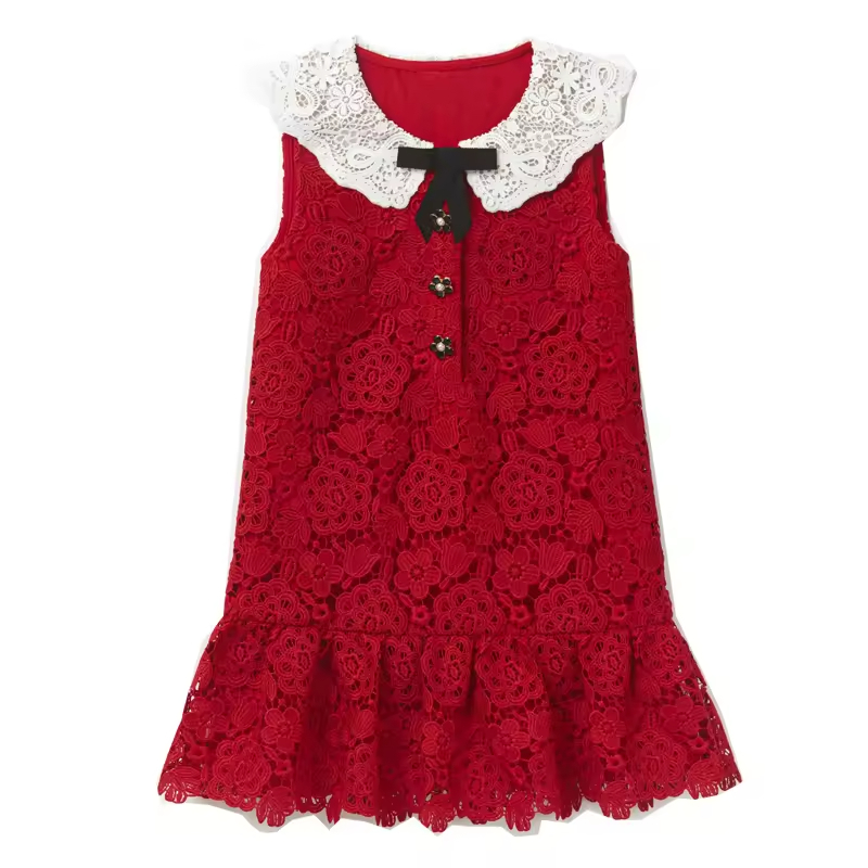 Girls Red Bow Vest Dress Party Formal Holiday Top Trendy Little Fragrance Plush Thickened Base Festive New Year's Clothing Set