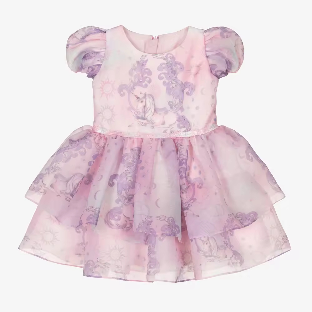 Elegant Summer Dress Girls 2024 O-Neck Short Sleeve Baby Girl Dress Bow Decoration Children's Vacation ODM Woven Fabric