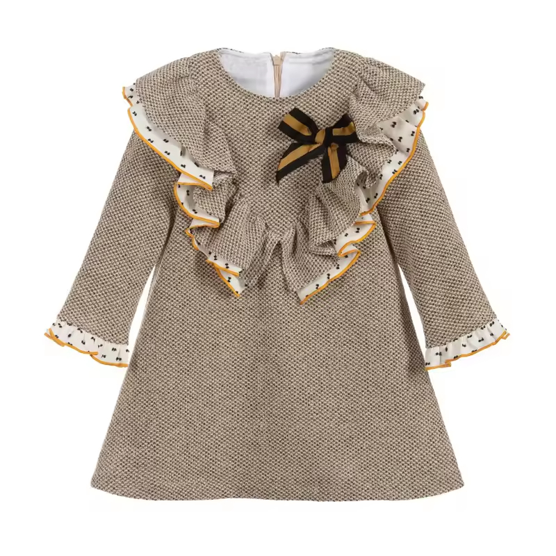 European Style Vintage Tweed Kids Girls Winter Dress