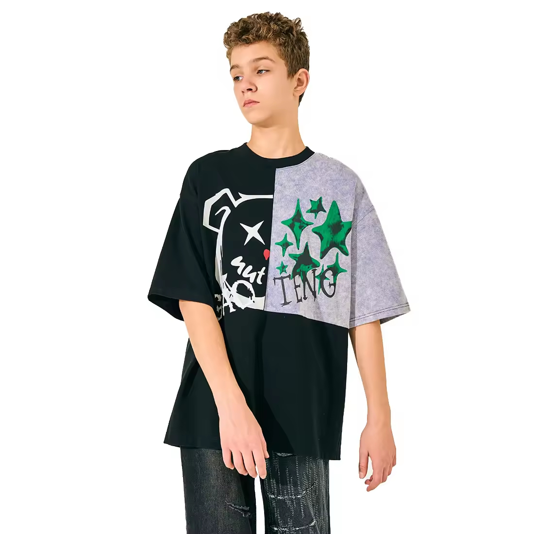 Customizable 100% Cotton Boy T-Shirt Casual Jersey Style with O-Neck and Animal Pattern for 10-Year-Olds in Summer