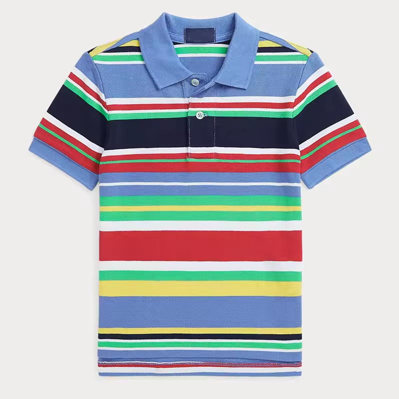 Hot Sale Summer Children's Clothing Stripe Lapel Cotton Tee Slim Fit Boys Short Sleeve Stripe Polo T Shirts for Kids