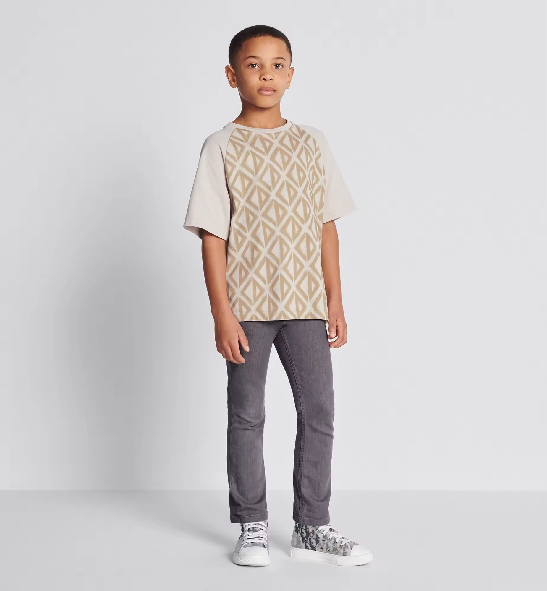 Casual Beige Striped T-Shirt for 12-Year-Old Boys Short Sleeve Jersey Fabric Toddler Boy's Clothing