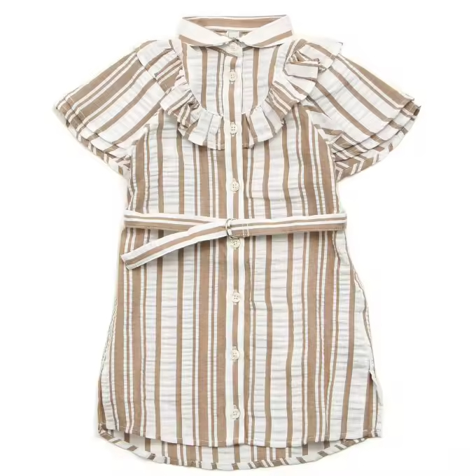Skirt Dress For Kids Girls Stripe Short Sleeve Blouse Belt Skirt Dress Custom Factory