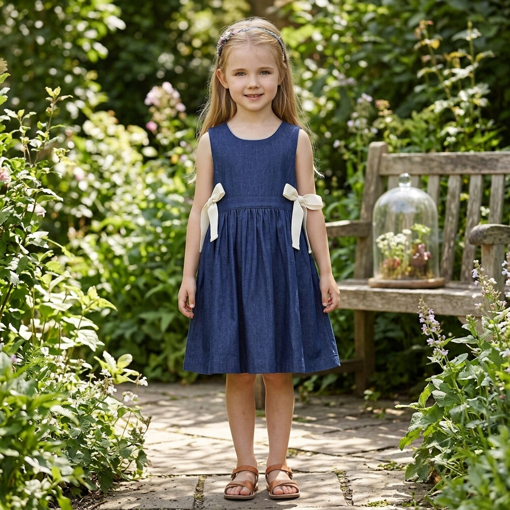 Girls' Sleeveless Mini A-Line Denim Skirt Summer Dress 100% Cotton Eco-Friendly & Breathable