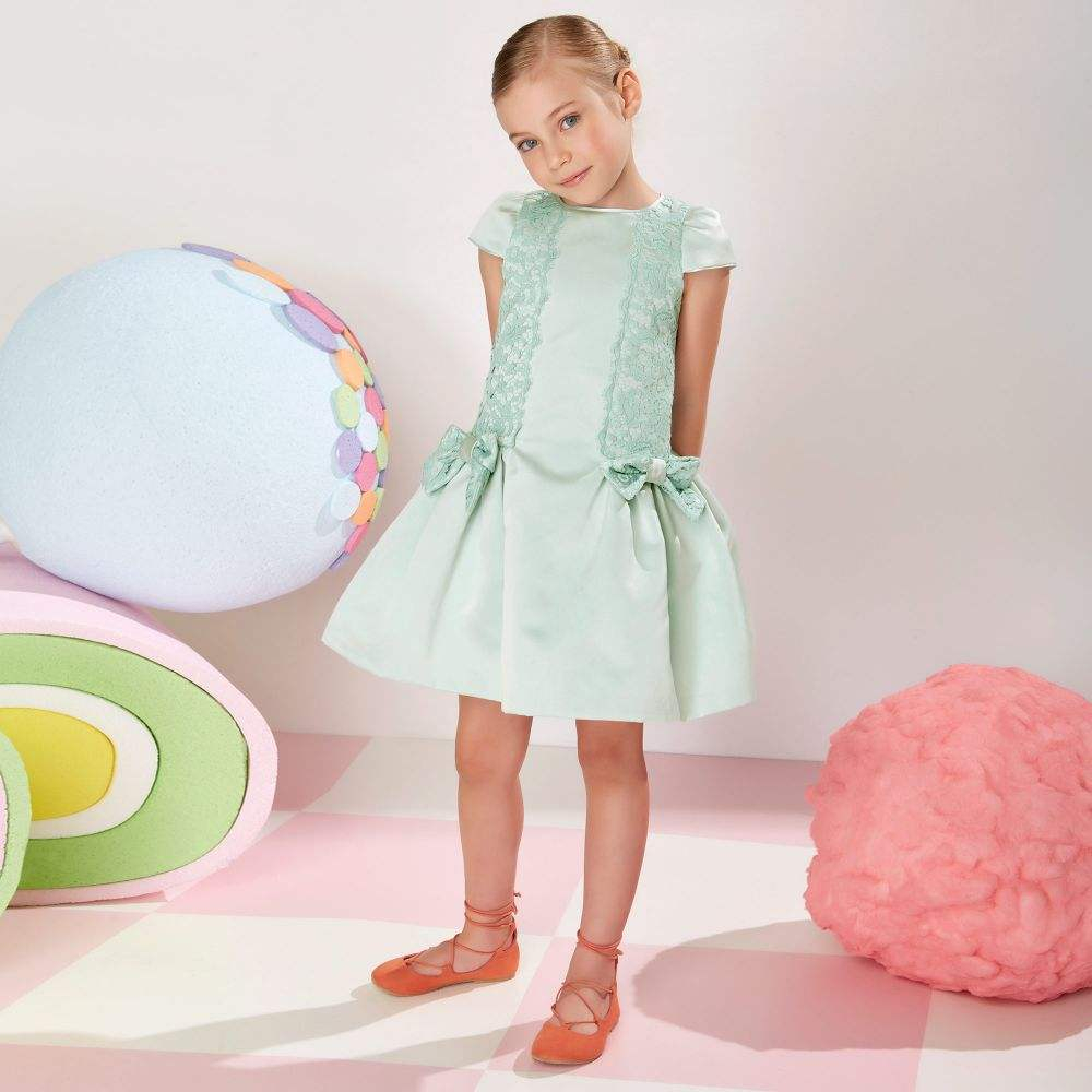 Girls' Formal Cotton Short Dress for Youth O-Neck Long Length Plain Dyed Formal for Age 8-12 for Party in Spring